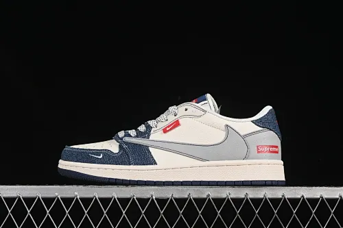 All categories Air Jordan Jordan series basketball shoes Air Jordan 1 Low High-end customized low-top sneakers Travis Scott x Fragment Design x Air Jordan 1 Low OG SP AJ1 Joe 1 Supreme joint gray and blue denim low-top cultural casual sneakers JJ2508-565